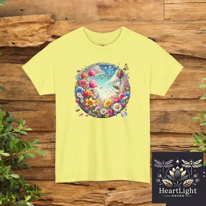 Bee the Reason Someone Smiles Today Uplifting Floral Unisex T-Shirt - Cornsilk / S - T-Shirt