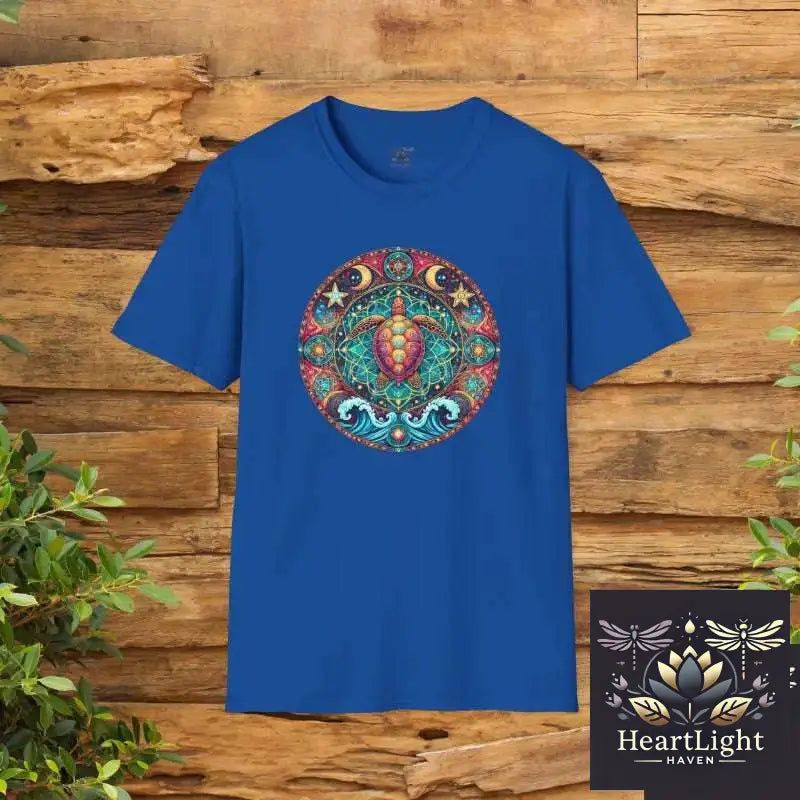 Cosmic Sea Turtle Mandala Tee: Unisex Boho Ocean-Inspired Graphic Apparel for Positive Vibes - XS / Royal - T-Shirt