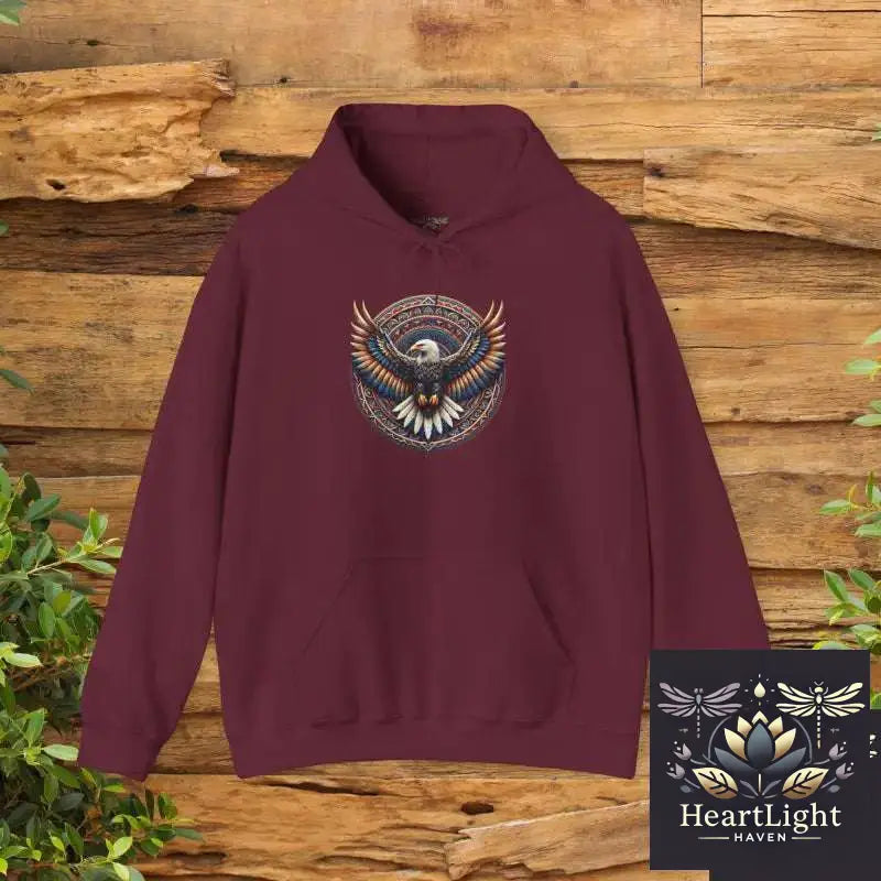 Eagle Emblem Hooded Sweatshirt Cozy Eagle Sweatshirt Nature Lover Gift Outdoor Adventure Wear - S / Maroon - Hoodie