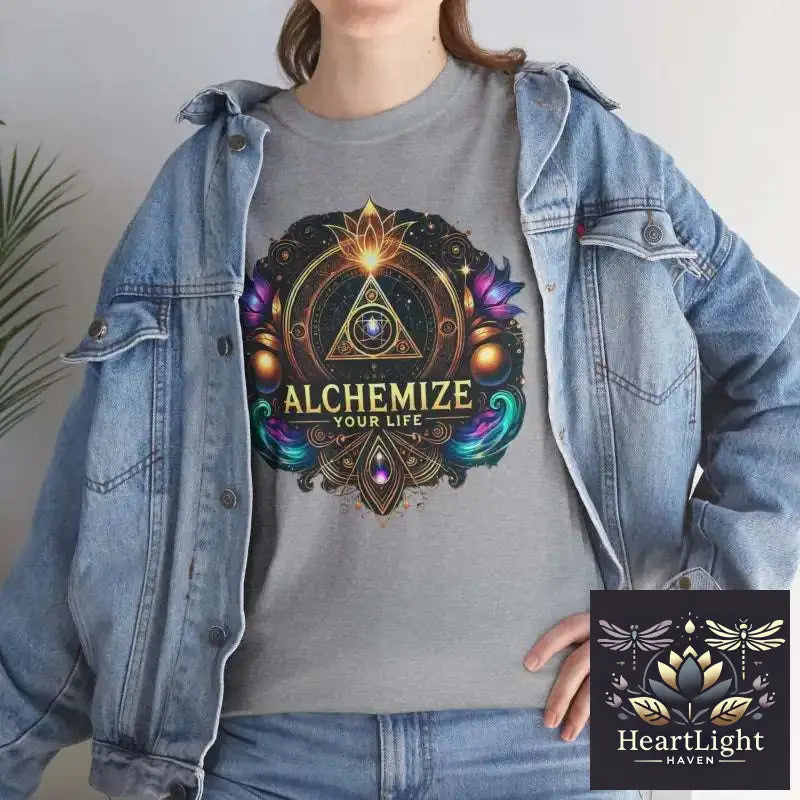 Alchemy Inspired Unisex Heavy Cotton Tee Spiritual T-Shirt for Meditation Boho Chic Gift Festival Wear Alchemize