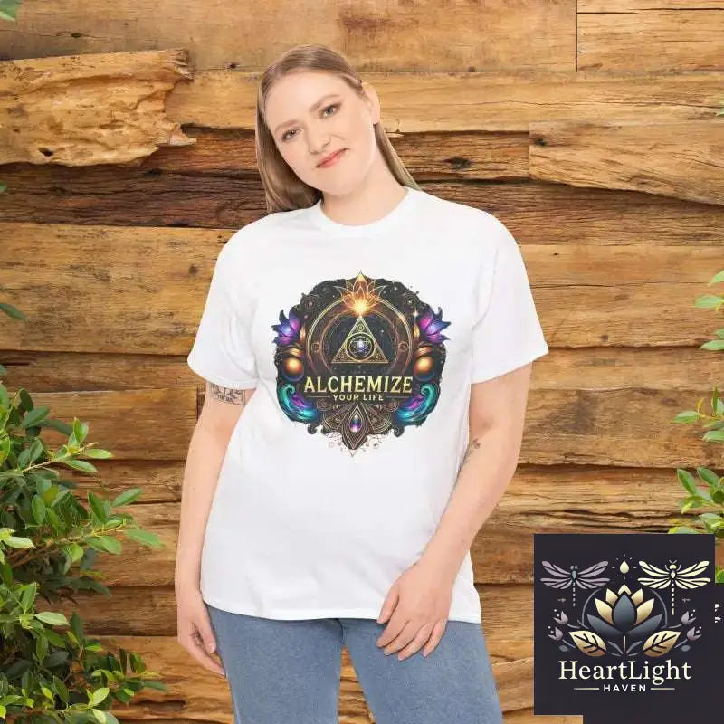 Alchemy Inspired Unisex Heavy Cotton Tee Spiritual T-Shirt for Meditation Boho Chic Gift Festival Wear Alchemize