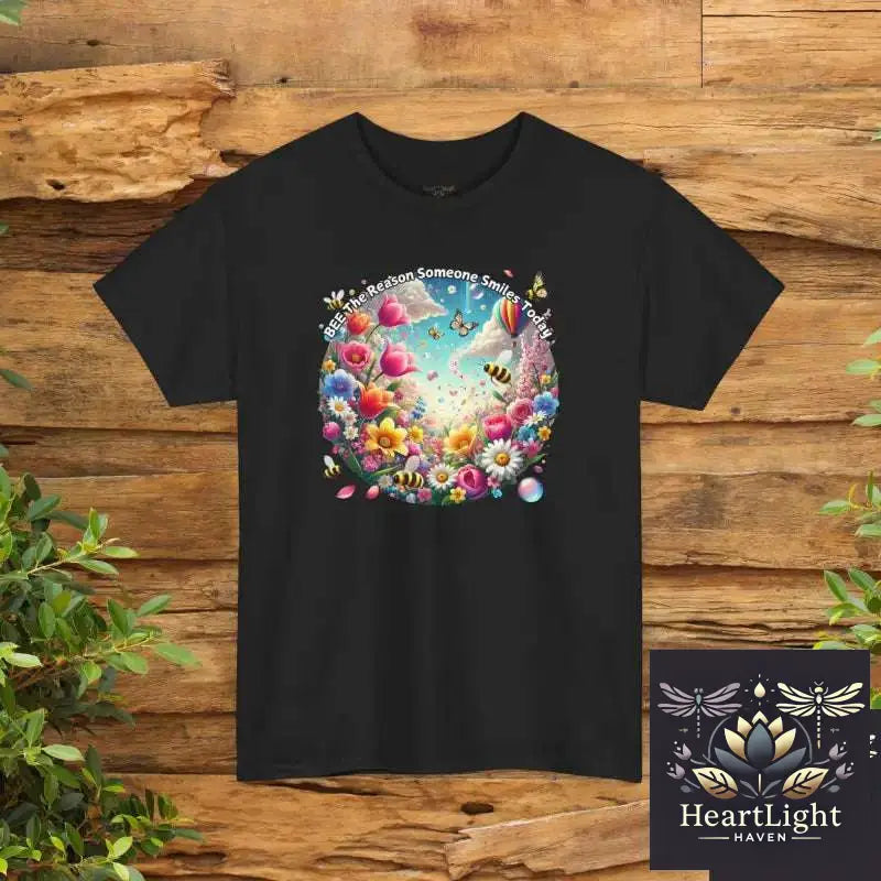 Bee the Reason Someone Smiles Today Uplifting Floral Unisex T-Shirt - Black / S - T-Shirt