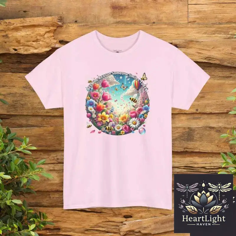 Bee the Reason Someone Smiles Today Uplifting Floral Unisex T-Shirt - Light Pink / S - T-Shirt
