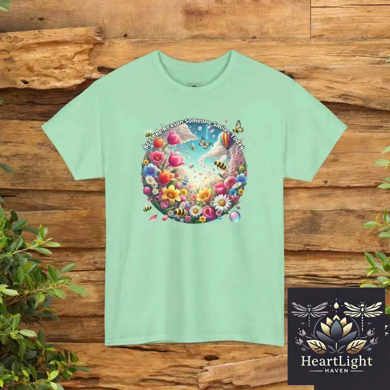 Bee the Reason Someone Smiles Today Uplifting Floral Unisex T-Shirt - Mint Green / S - T-Shirt