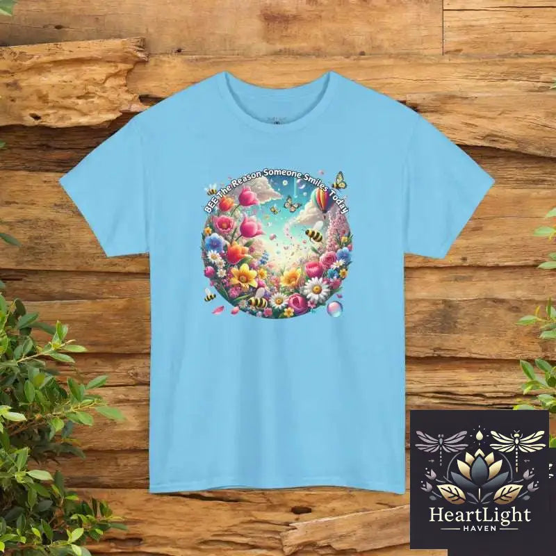Bee the Reason Someone Smiles Today Uplifting Floral Unisex T-Shirt - Sky / S - T-Shirt