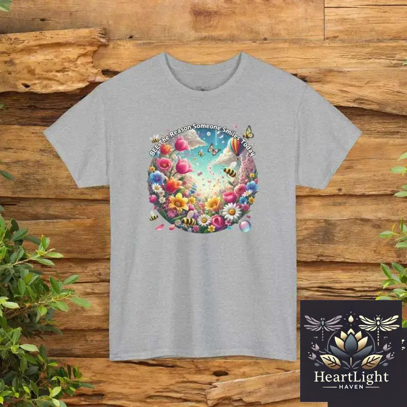 Bee the Reason Someone Smiles Today Uplifting Floral Unisex T-Shirt - Sport Grey / S - T-Shirt