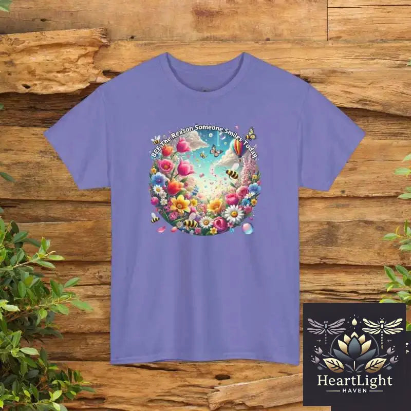 Bee the Reason Someone Smiles Today Uplifting Floral Unisex T-Shirt - Violet / S - T-Shirt