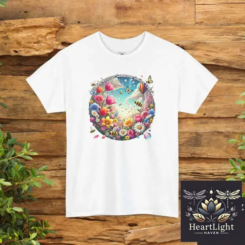 Bee the Reason Someone Smiles Today Uplifting Floral Unisex T-Shirt - White / S - T-Shirt