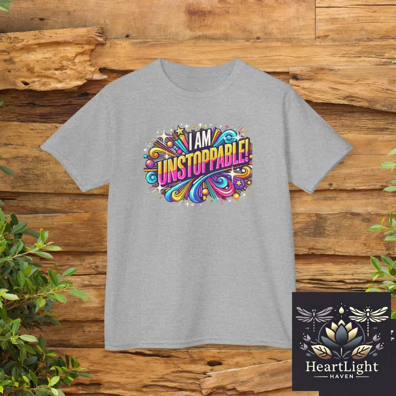 Colorful ’I Am Unstoppable’ Kids T-Shirt: Empowering Youth Apparel with Motivational Design - Sport Grey / XS - Kids