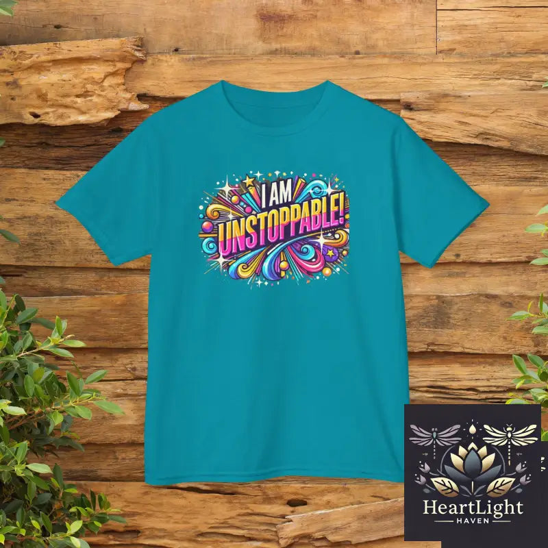 Colorful ’I Am Unstoppable’ Kids T-Shirt: Empowering Youth Apparel with Motivational Design - Tropical Blue / XS - Kids