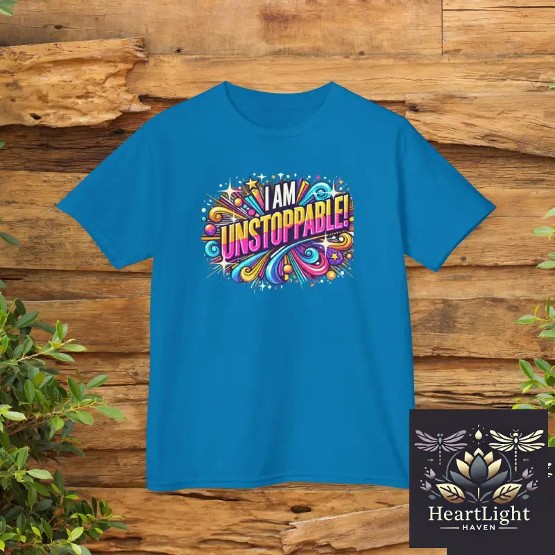 Colorful ’I Am Unstoppable’ Kids T-Shirt: Empowering Youth Apparel with Motivational Design - Sapphire / XS - Kids