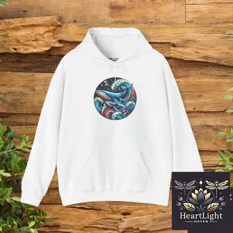 Cosmic Humpback Whale Mandala Hoodie: Unisex Ocean-Inspired Sweatshirt for Adventure Lovers - S / White - Hoodie