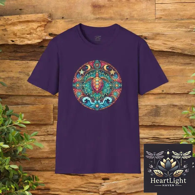 Cosmic Sea Turtle Mandala Tee: Unisex Boho Ocean-Inspired Graphic Apparel for Positive Vibes - S / Purple - T-Shirt