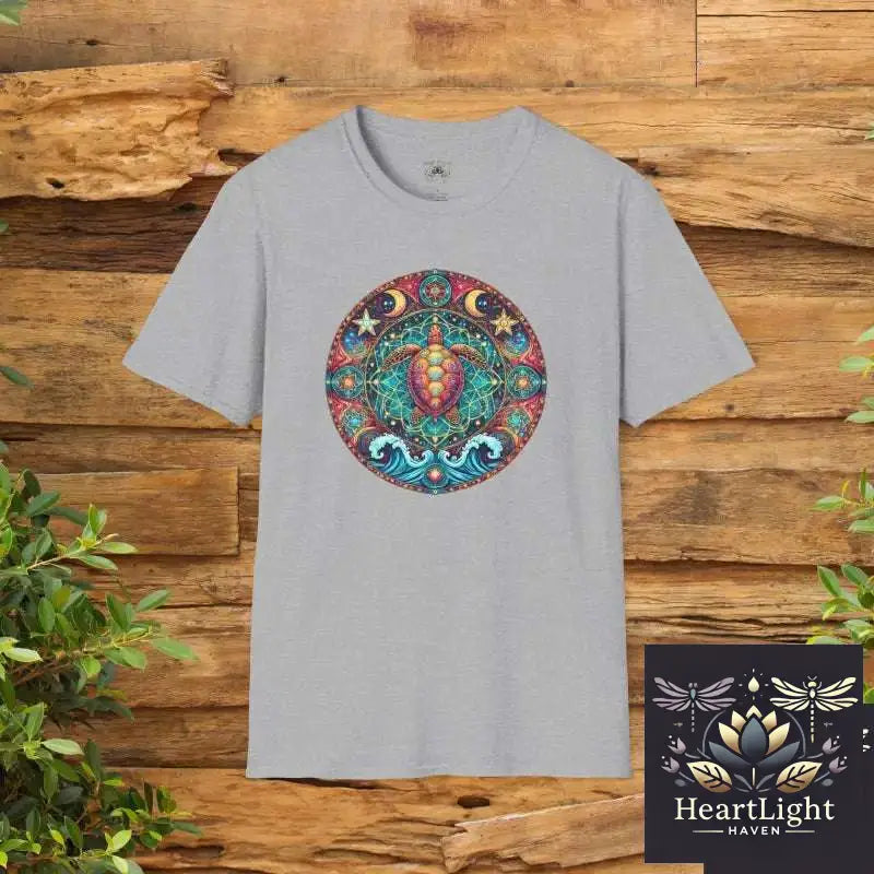 Cosmic Sea Turtle Mandala Tee: Unisex Boho Ocean-Inspired Graphic Apparel for Positive Vibes - XS / Sport Grey - T-Shirt