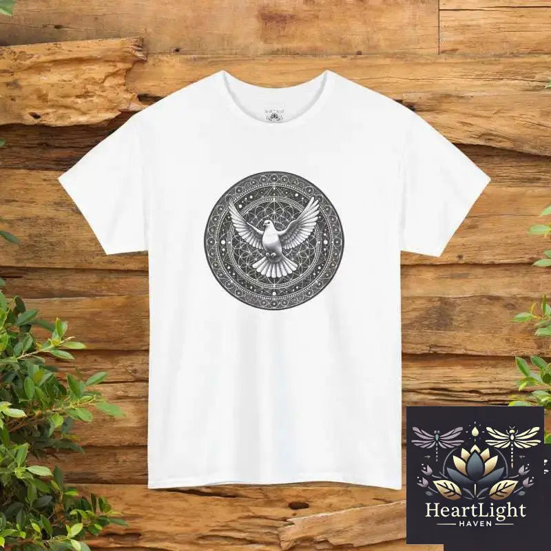 Dove Mandala Spirit Animal T-Shirt: Peaceful Symbolic Art for Enlightenment & Compassion - White / S - T-Shirt