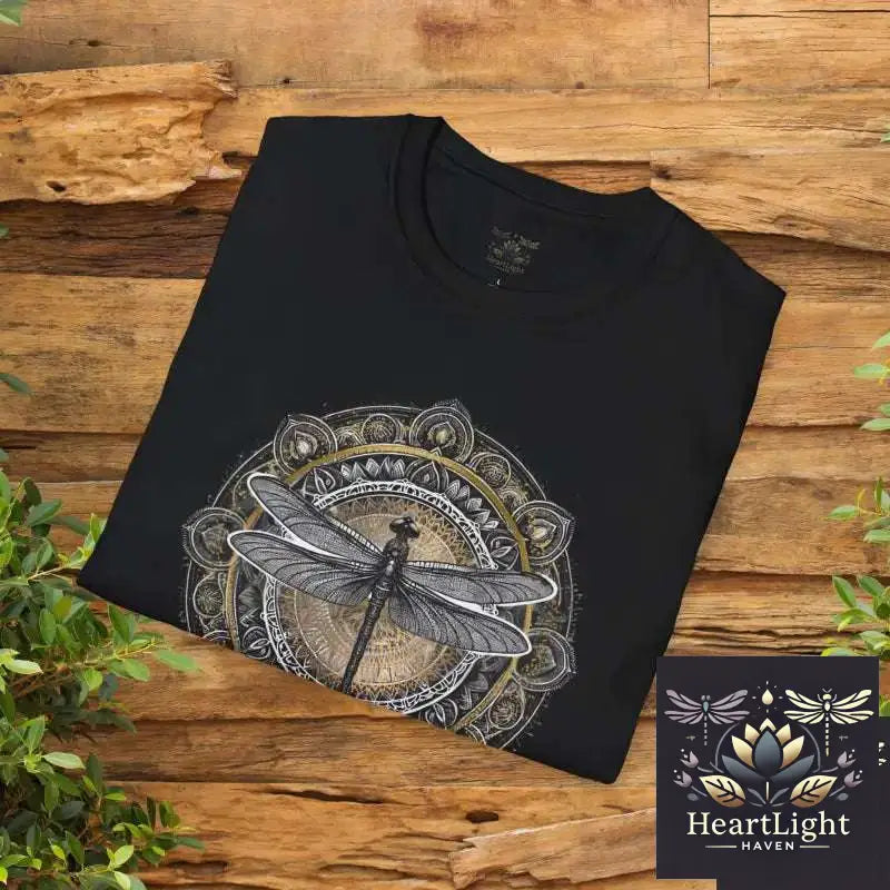 Dragonfly Mandala Unisex T-Shirt-Spirit Animal Art for Mindfulness and Transformation - T-Shirt