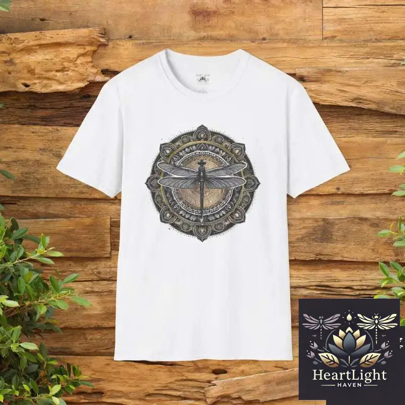 Dragonfly Mandala Unisex T-Shirt-Spirit Animal Art for Mindfulness and Transformation - L / White - T-Shirt