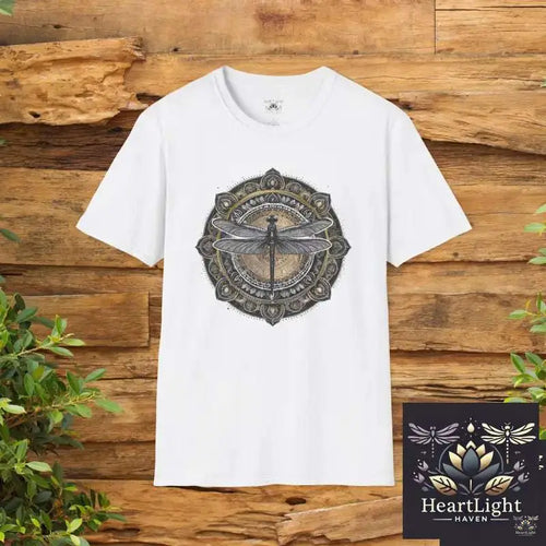 Dragonfly Mandala Unisex T-Shirt-Spirit Animal Art for Mindfulness and Transformation - L / White - T-Shirt