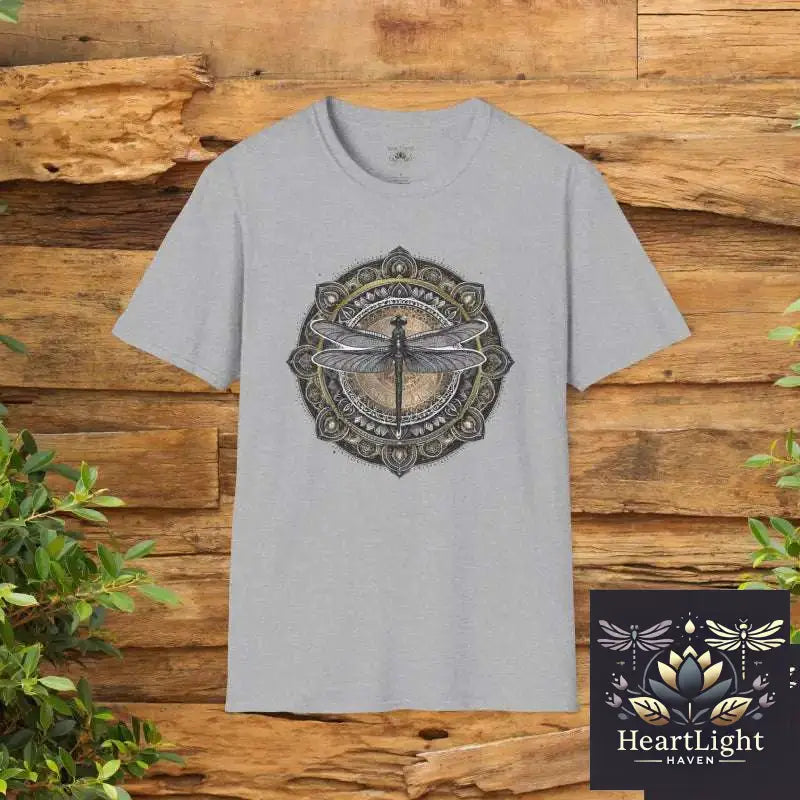 Dragonfly Mandala Unisex T-Shirt-Spirit Animal Art for Mindfulness and Transformation - XS / Sport Grey - T-Shirt