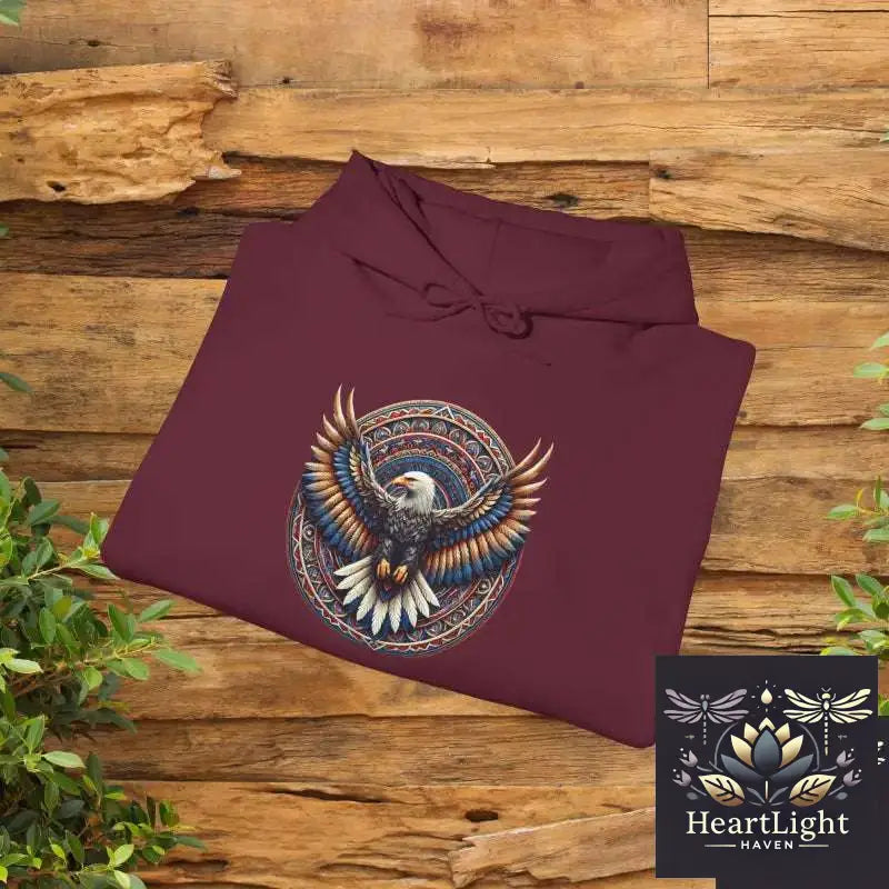 Eagle Emblem Hooded Sweatshirt Cozy Eagle Sweatshirt Nature Lover Gift Outdoor Adventure Wear - Hoodie