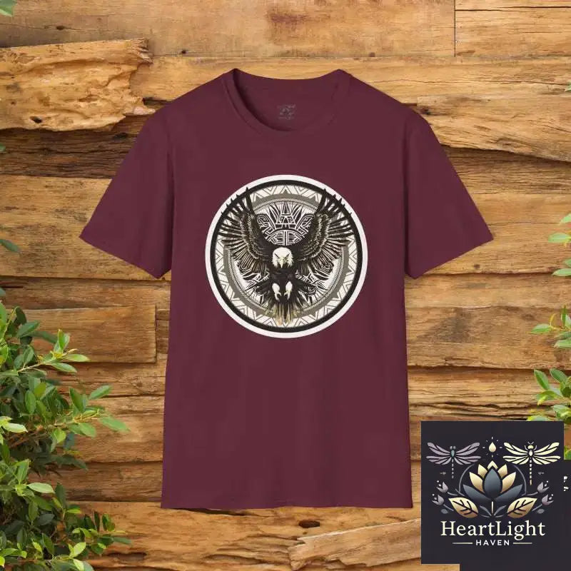 Eagle Mandala Unisex T-Shirt: Soar with Strength & Vision | Unique Geometric Wildlife Graphic Tee - S / Maroon - T-Shirt