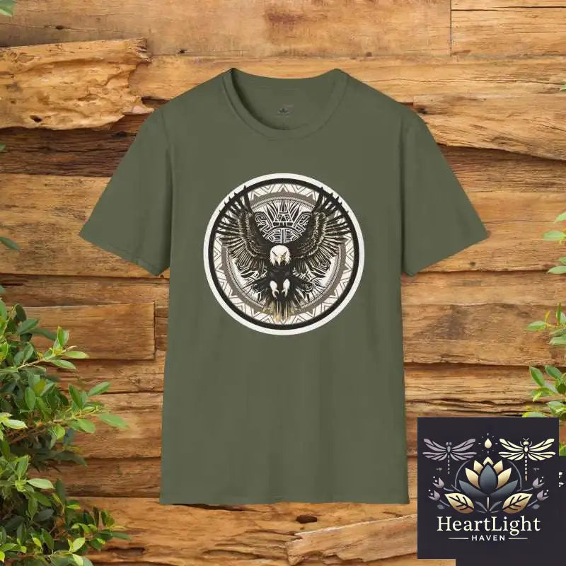 Eagle Mandala Unisex T-Shirt: Soar with Strength & Vision | Unique Geometric Wildlife Graphic Tee - S / Military Green