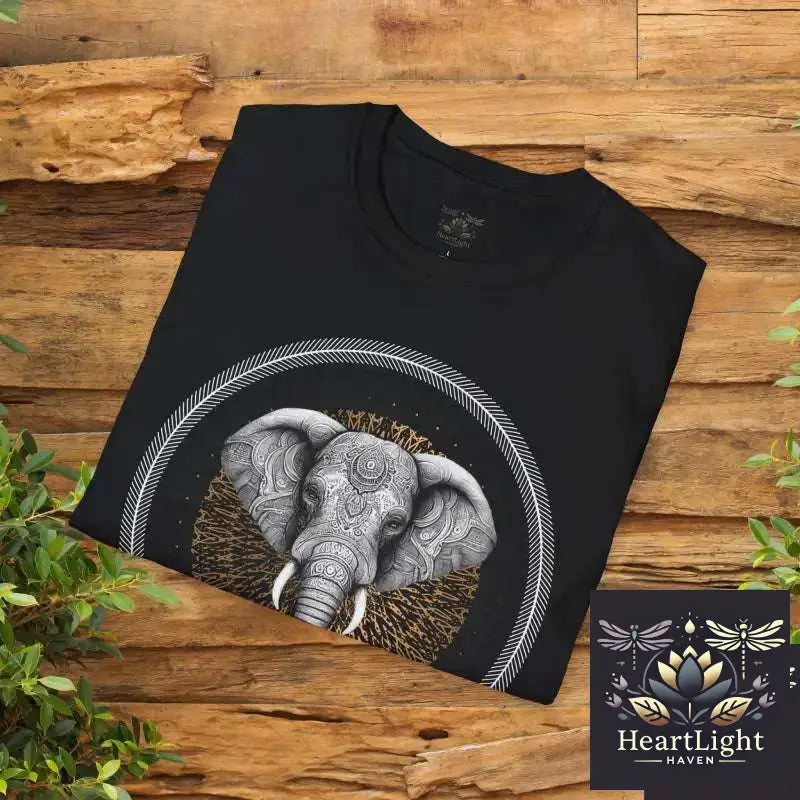Elephant Mandala Spirit Animal T-Shirt: Boho Unisex Graphic Tee Symbolizing Strength & Wisdom - T-Shirt