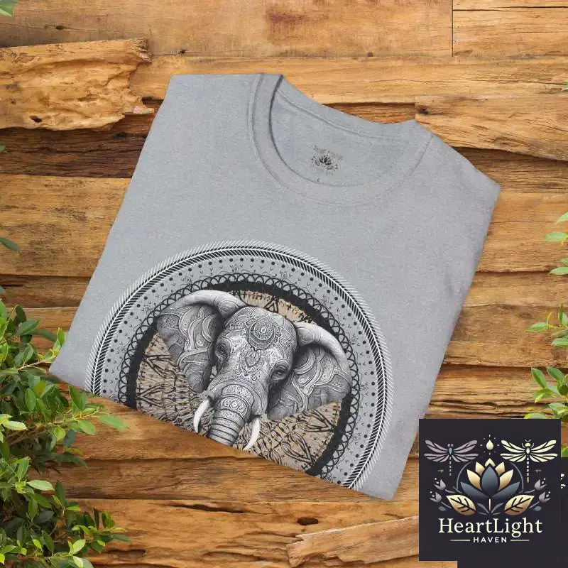 Elephant Mandala Spirit Animal T-Shirt: Boho Unisex Graphic Tee Symbolizing Strength & Wisdom - T-Shirt