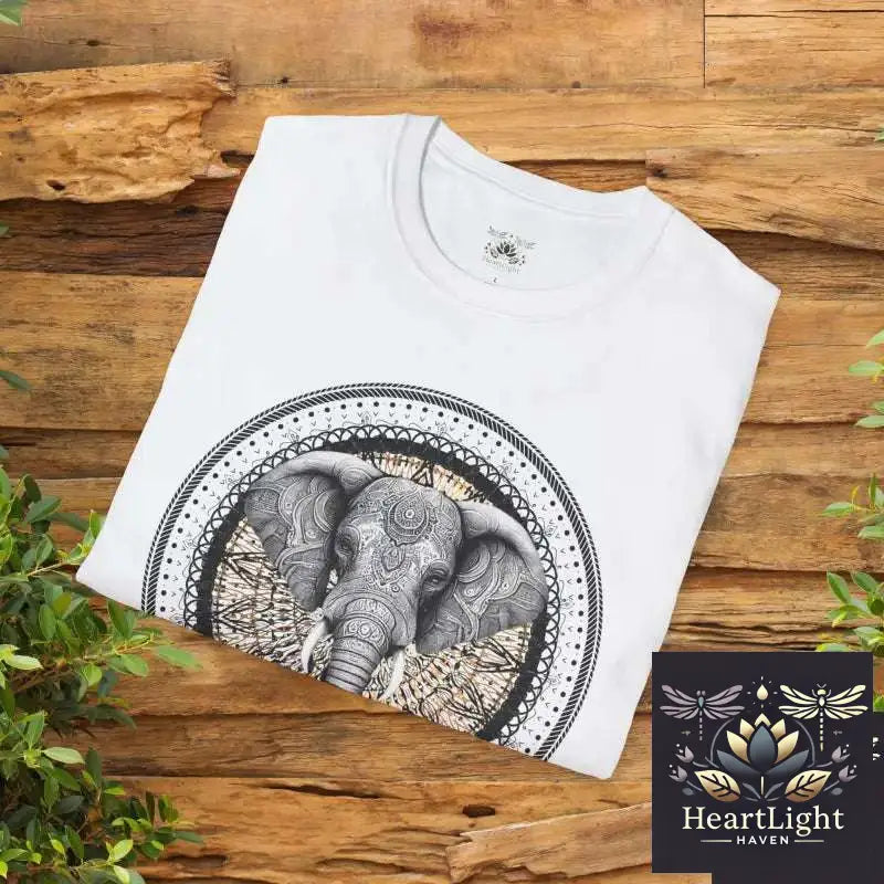 Elephant Mandala Spirit Animal T-Shirt: Boho Unisex Graphic Tee Symbolizing Strength & Wisdom - T-Shirt