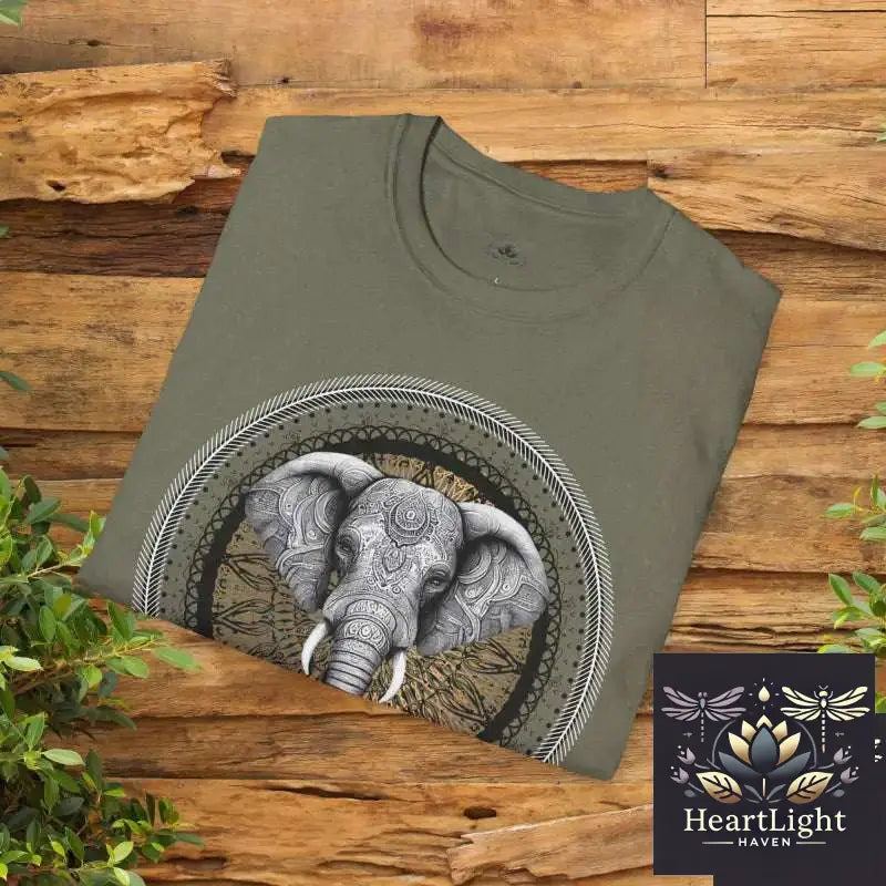 Elephant Mandala Spirit Animal T-Shirt: Boho Unisex Graphic Tee Symbolizing Strength & Wisdom - T-Shirt