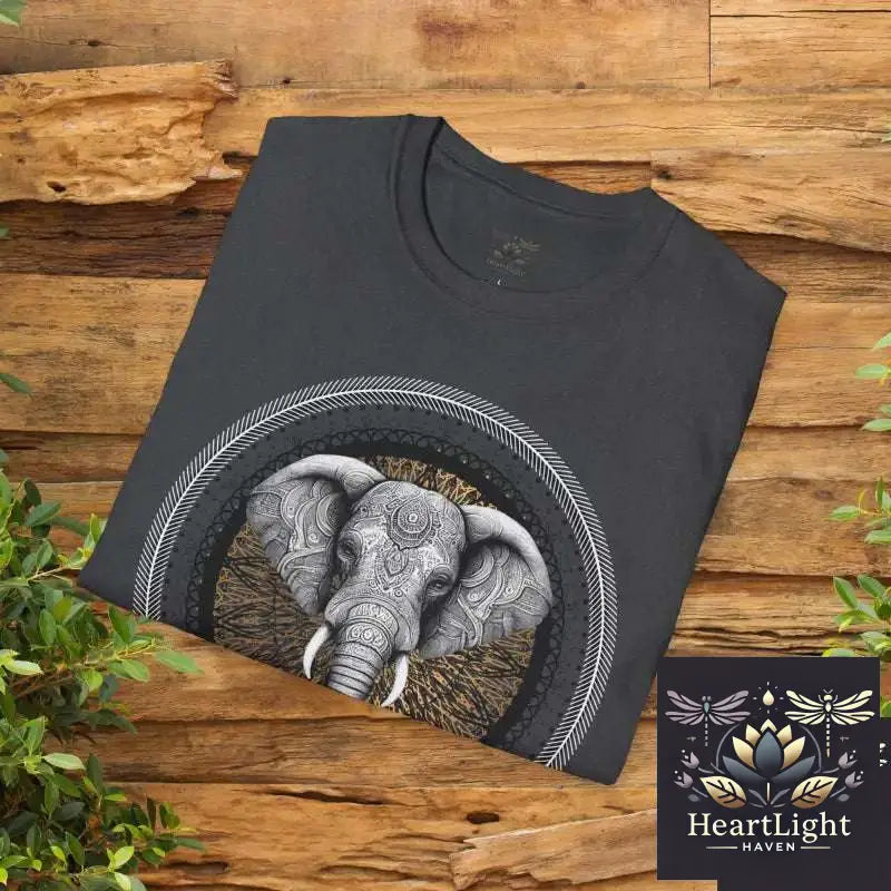 Elephant Mandala Spirit Animal T-Shirt: Boho Unisex Graphic Tee Symbolizing Strength & Wisdom - T-Shirt