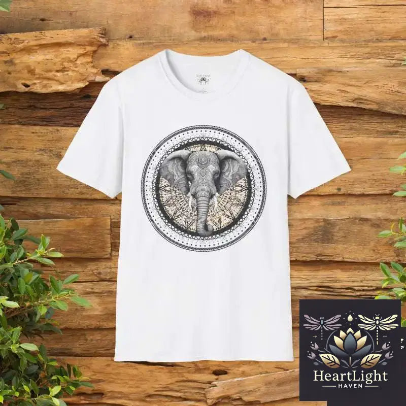 Elephant Mandala Spirit Animal T-Shirt: Boho Unisex Graphic Tee Symbolizing Strength & Wisdom - XS / White - T-Shirt