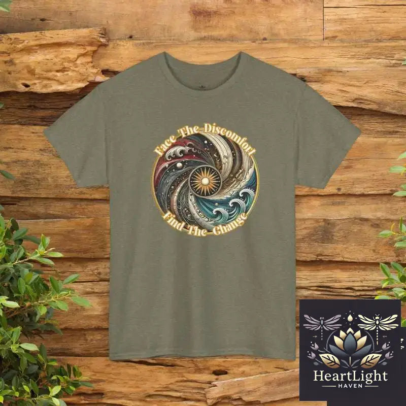 Embrace Discomfort: Inspirational T-Shirt with Symbolic Design for Personal Growth and Resilience - Heather Military