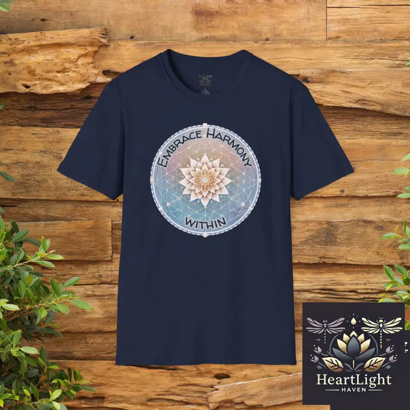 Embrace Harmony T-Shirt Relaxed Fit Tee Meditation Shirt Spiritual Gift Yoga Apparel Mindfulness Wear - S / Heliconia