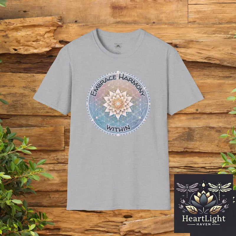 Embrace Harmony T-Shirt Relaxed Fit Tee Meditation Shirt Spiritual Gift Yoga Apparel Mindfulness Wear - XS / Sport Grey