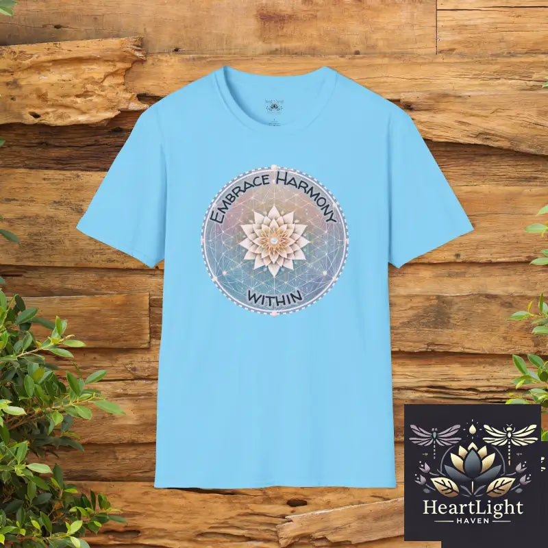 Embrace Harmony T-Shirt Relaxed Fit Tee Meditation Shirt Spiritual Gift Yoga Apparel Mindfulness Wear - S / Sky