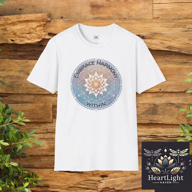 Embrace Harmony T-Shirt Relaxed Fit Tee Meditation Shirt Spiritual Gift Yoga Apparel Mindfulness Wear - XS / White