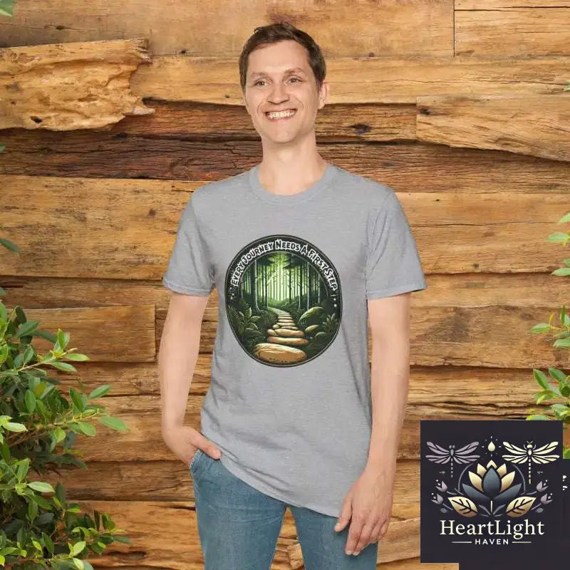 Every Journey Needs a First Step – Inspirational Hiking T-Shirt - T-Shirt