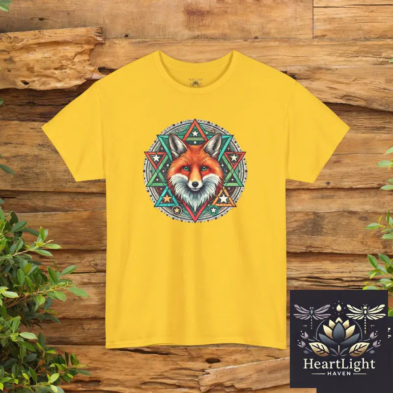 Fox Mandala Unisex Heavy Cotton Tee Nature Lover Shirt Boho Style T-shirt Dreamer Gift Animal Art Tee Eco-Friendly