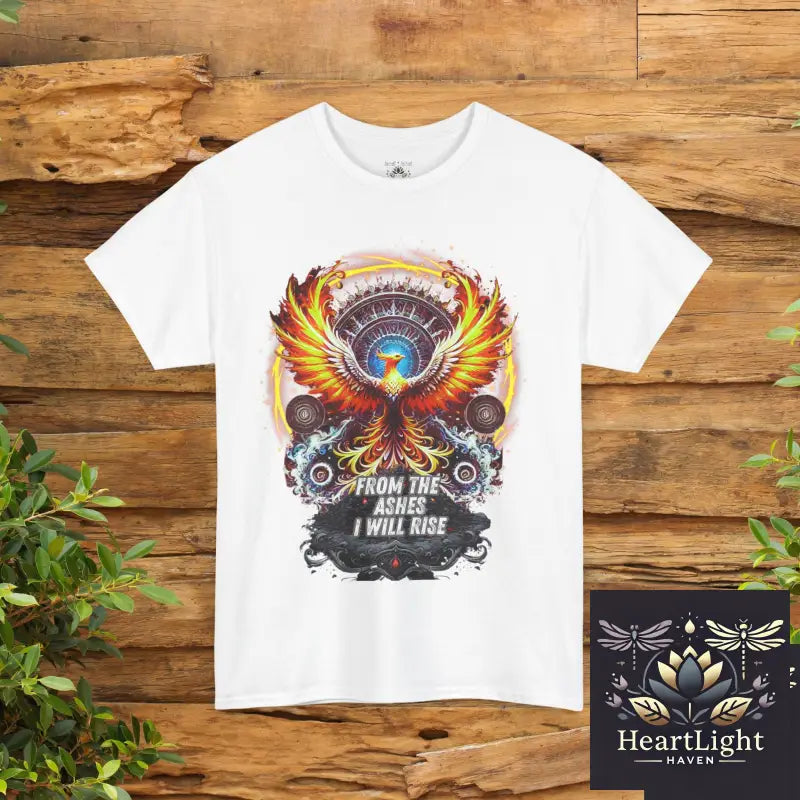 From the Ashes I Will Rise Unisex Heavy Cotton Tee Inspirational T-Shirt Phoenix Graphic Tee Motivational Gift Rising