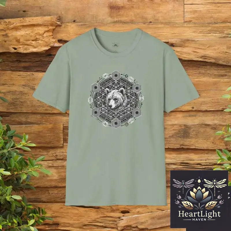 Mandala Bear Unisex Softstyle T-Shirt Bohemian Tee Nature Lover Gift Animal Art Wear Spiritual Fashion - S / Sage