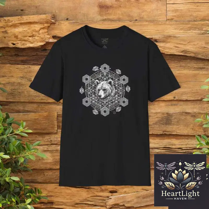 Mandala Bear Unisex Softstyle T-Shirt Bohemian Tee Nature Lover Gift Animal Art Wear Spiritual Fashion - XS / Black