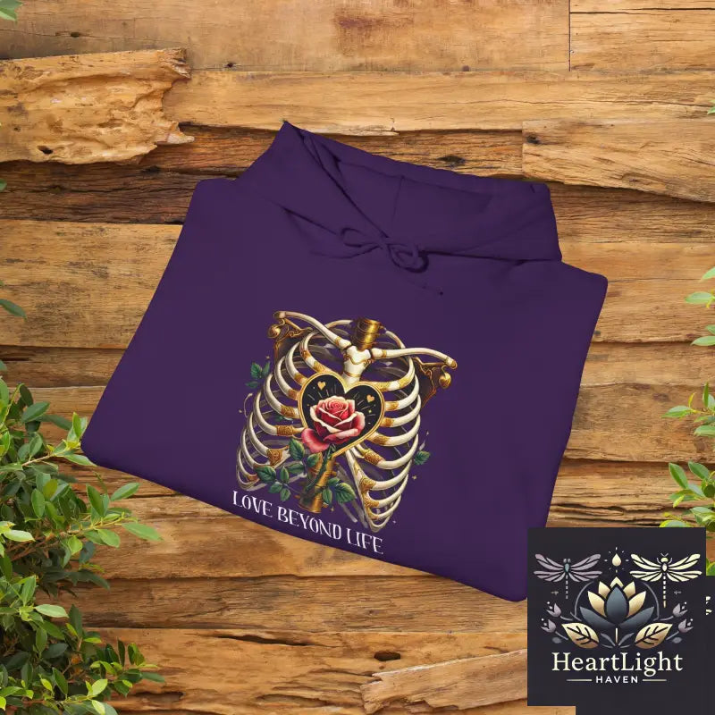 Gothic Skeleton Romance Hoodie: Love Beyond Death with Ribcage & Rose Design - Dark Eternal Embrace - Hoodie