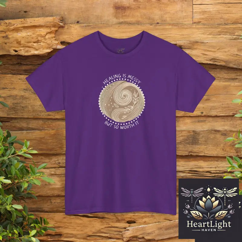 Healing Journey Unisex T-Shirt: ’Healing is Messy But Worth It’ - Motivational Self-Growth Apparel - Purple / S