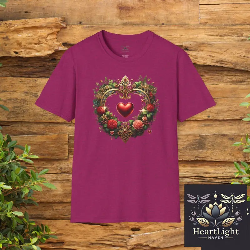 Heart Floral Unisex T-Shirt Romantic Gift Boho Chic Tee Valentine’s Day Apparel Comfort Wear Love Theme Shirt - S