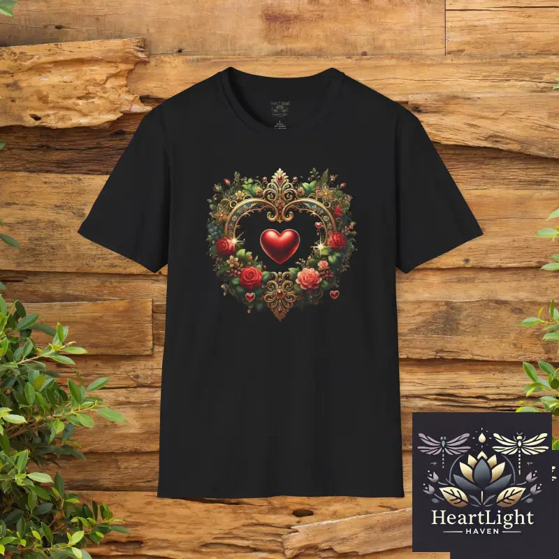 Heart Floral Unisex T-Shirt Romantic Gift Boho Chic Tee Valentine’s Day Apparel Comfort Wear Love Theme Shirt - XS