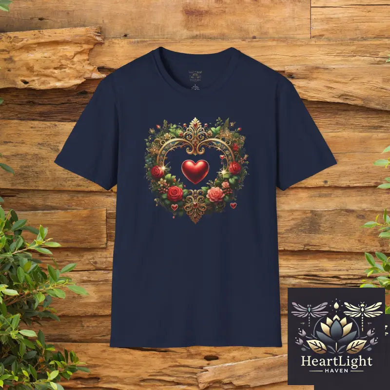 Heart Floral Unisex T-Shirt Romantic Gift Boho Chic Tee Valentine’s Day Apparel Comfort Wear Love Theme Shirt - XS