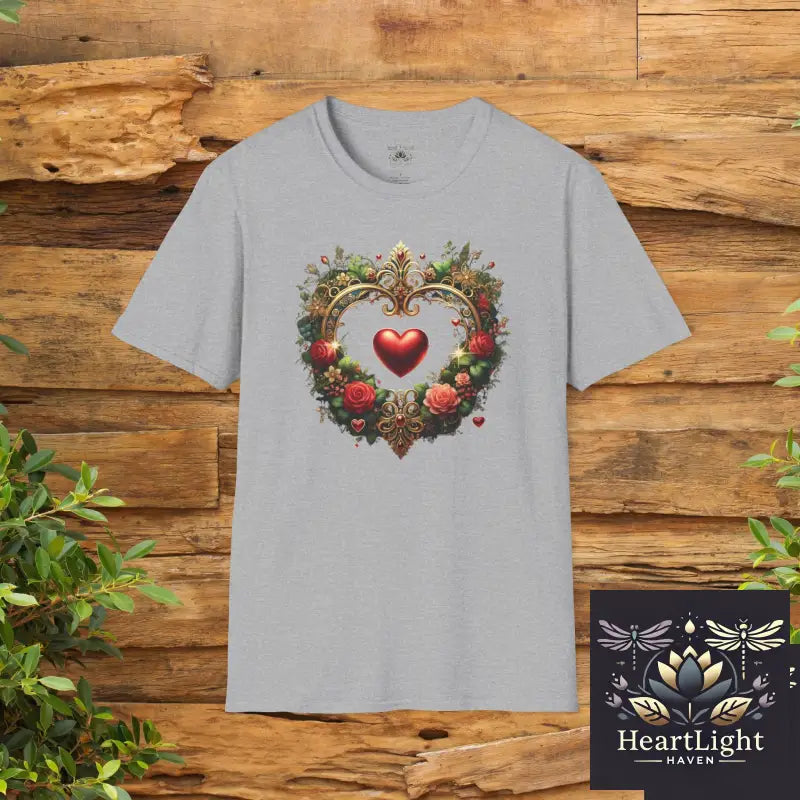Heart Floral Unisex T-Shirt Romantic Gift Boho Chic Tee Valentine’s Day Apparel Comfort Wear Love Theme Shirt - XS
