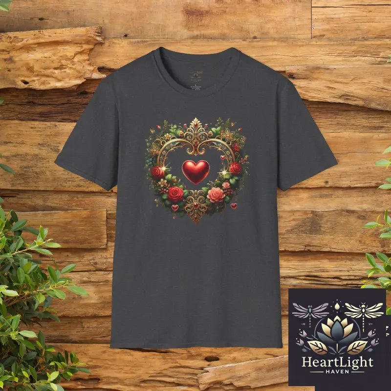 Heart Floral Unisex T-Shirt Romantic Gift Boho Chic Tee Valentine’s Day Apparel Comfort Wear Love Theme Shirt - XS