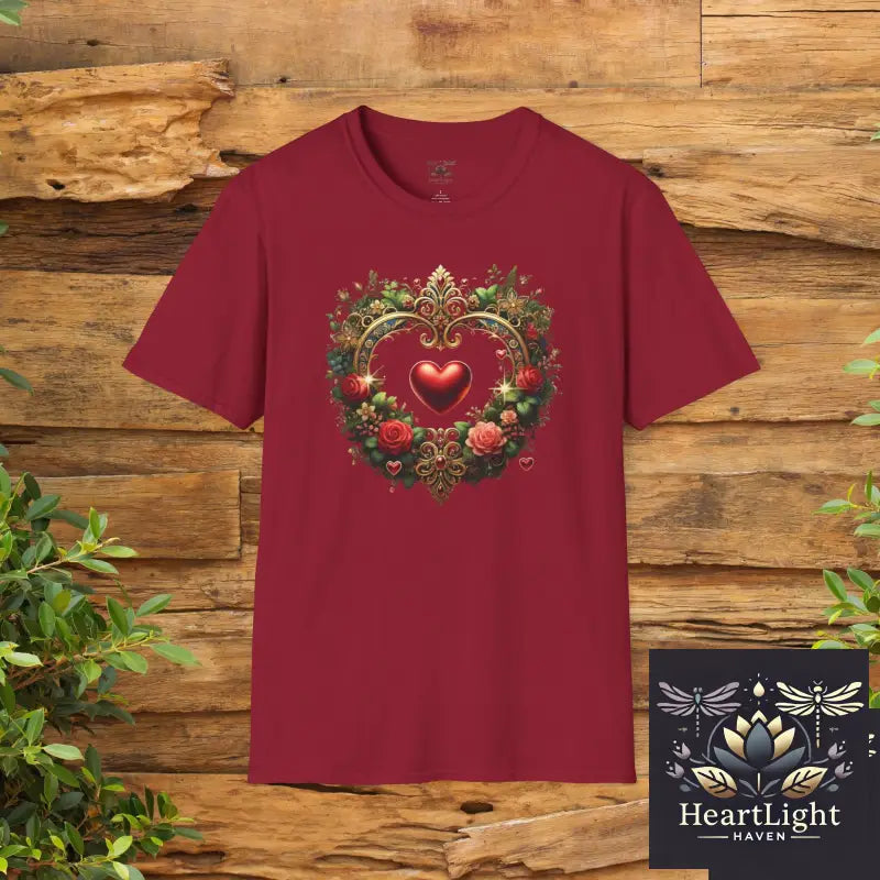 Heart Floral Unisex T-Shirt Romantic Gift Boho Chic Tee Valentine’s Day Apparel Comfort Wear Love Theme Shirt - S
